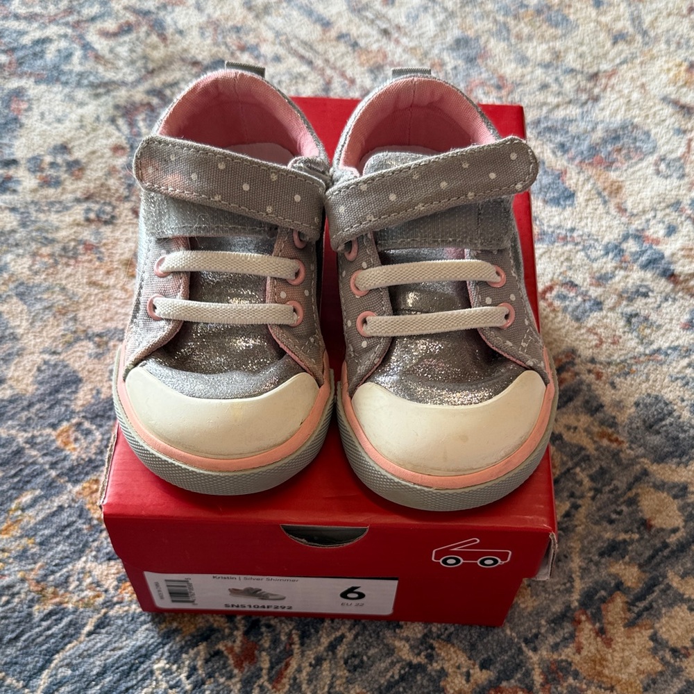 See Kai Run Sparkly Silver and Pink Kids Sneakers